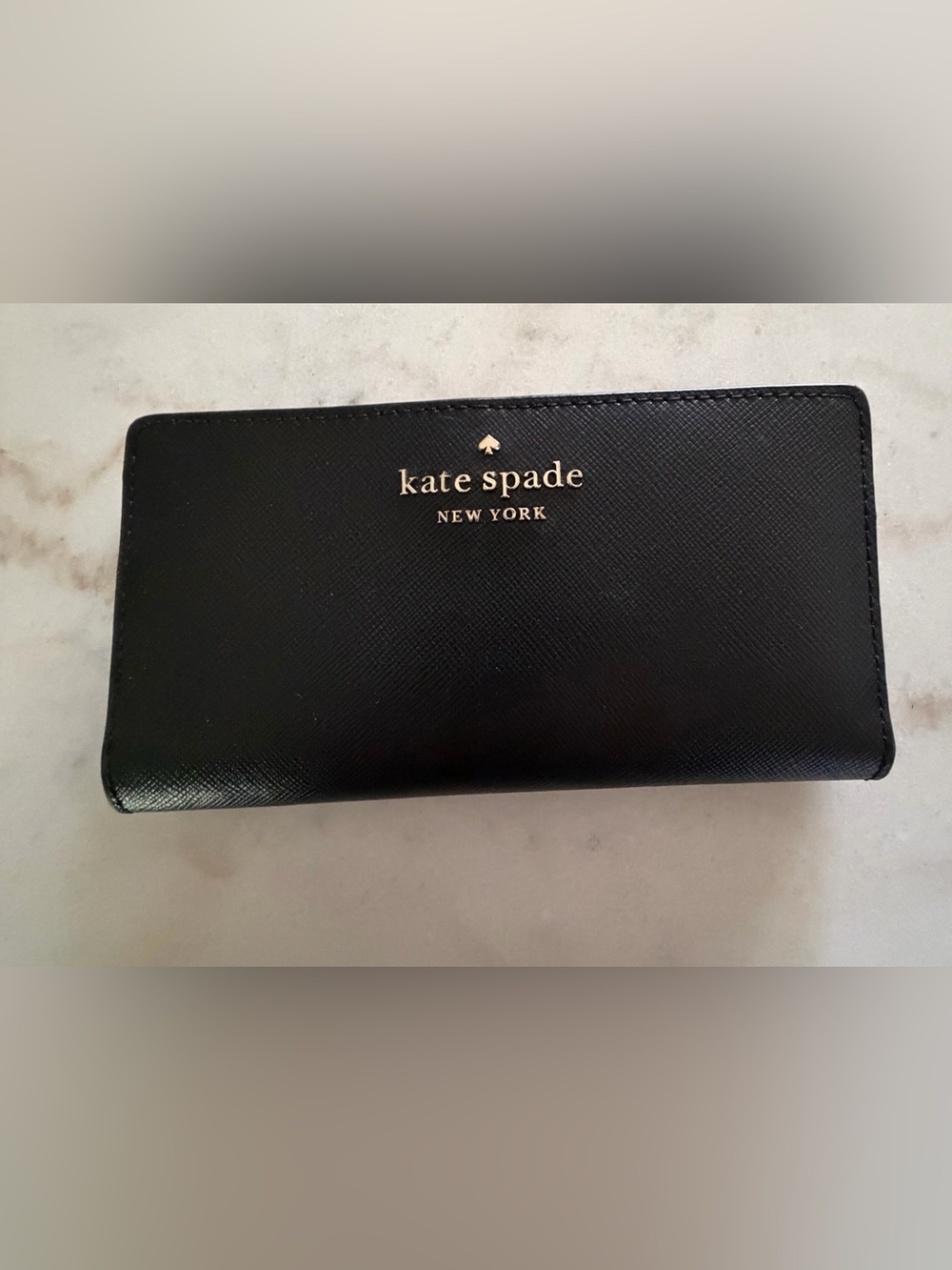 kate spade Black Saffiano Leather Card & Key Holder with Gold Logo
